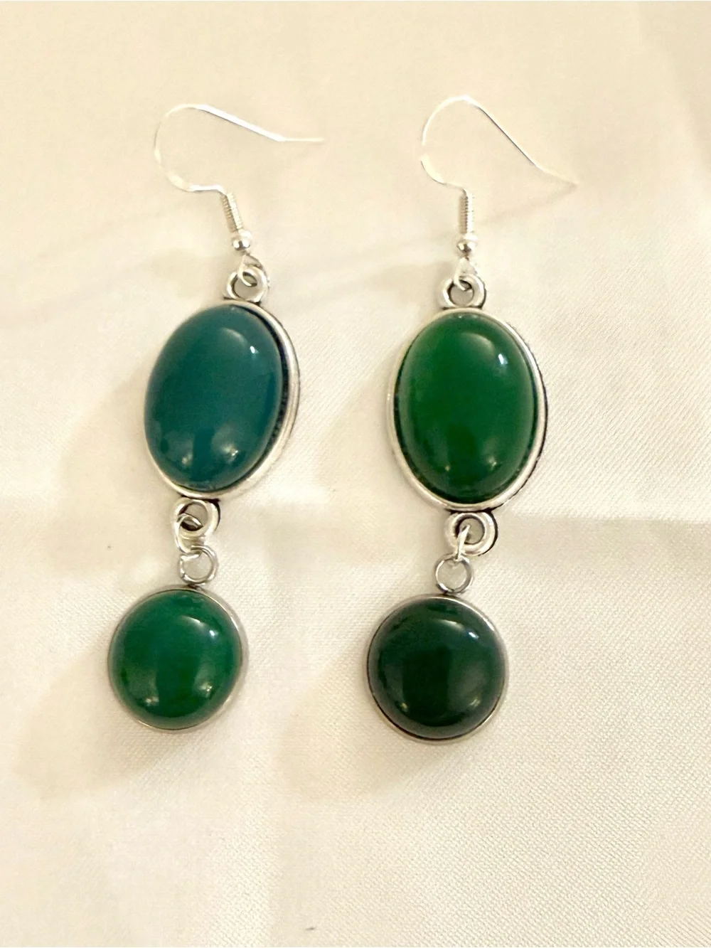 S925 Sterling Silver Green Aventurine Double Dangle Drop Earrings Bezel Set
